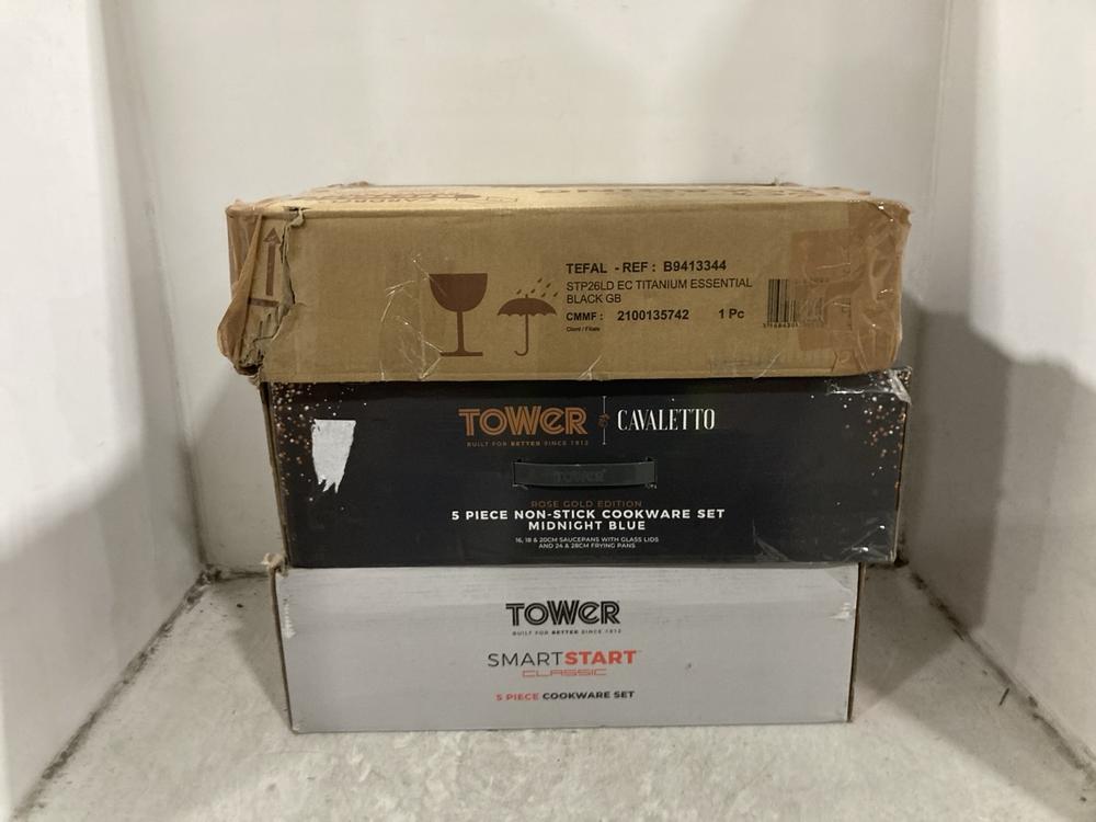 Lot 188  
            Chesterfield SR45 - Parcel Delivery Only 

                
3X ASSORTED KITCHEN APPLIANCES TO INCLUDE TOWER 5 PIECE COOKWARE SET (LOCATION: G6)