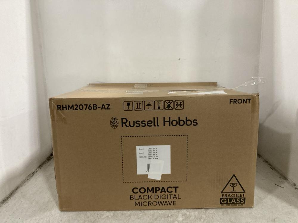 Lot 191  
            Chesterfield SR45 - Parcel Delivery Only 

                
RUSSELL HOBBS COMPACT BLACK DIGITAL MICROWAVE RHM2076B-AZ (LOCATION: G6)