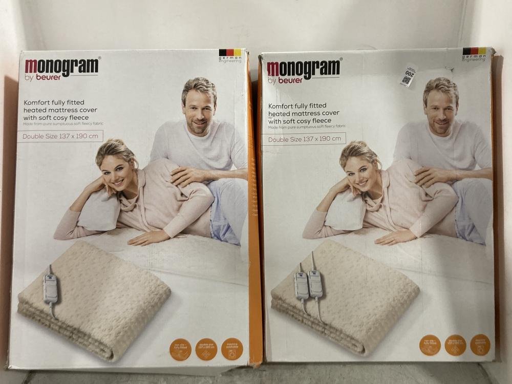 Lot 200  
            Chesterfield SR45 - Parcel Delivery Only 

                
2X MONOGRAM BY BEURER FULLY FITTED MATTRESS COVER DOUBLE (LOCATION: G6)