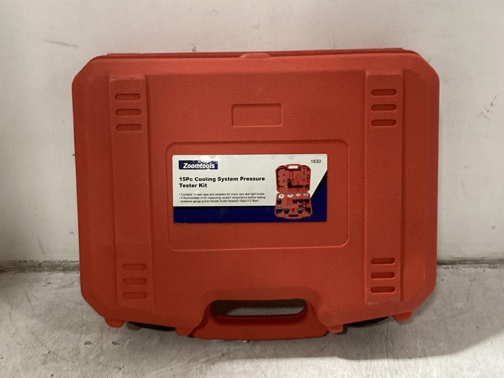 Lot 216  
            Chesterfield SR45 - Parcel Delivery Only 

                
ZOOM TOOLS 15PC COOLING SYSTEM PRESSURE TESTER KIT (LOCATION: G7)