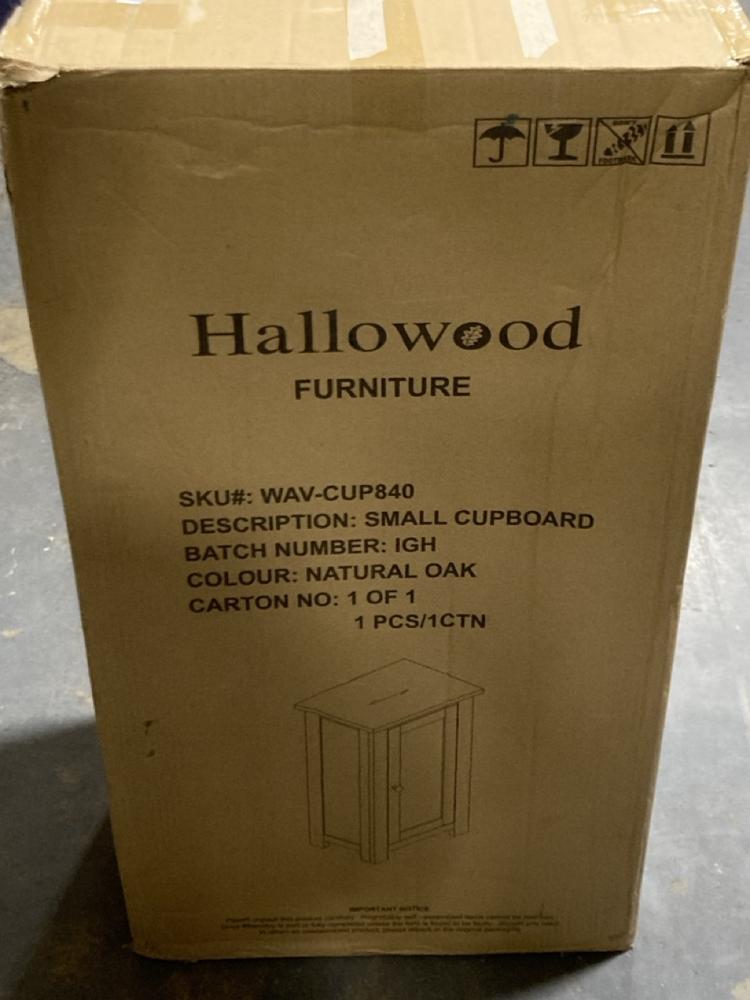 Lot 233  
            Chesterfield SR45 - Parcel Delivery Only 

                
HALLOWOOD FURNITURE SMALL CUPBOARD WAV-CUP840 (LOCATION: G7)