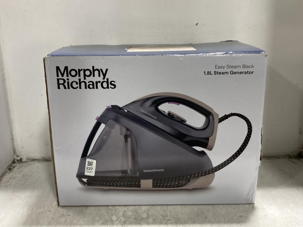 Lot 237  
            Chesterfield SR45 - Parcel Delivery Only 

                
MORPHY RICHARDS 1.8L STEAM GENERATOR (LOCATION: G8)