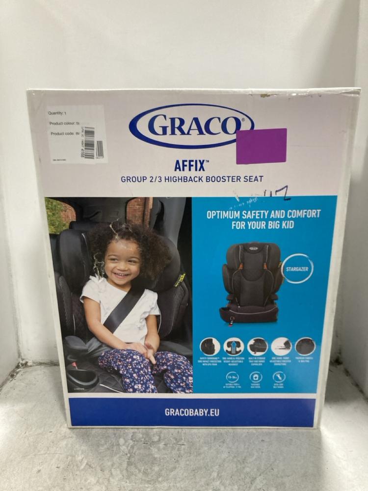 Lot 240  
            Chesterfield SR45 - Parcel Delivery Only 

                
GRACO AFFIX GROUP 2/3 HIGHBACK BOOSTER SEAT (LOCATION: G8)