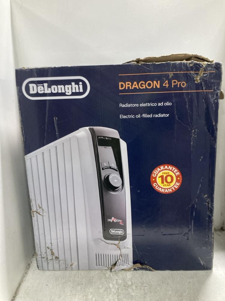 Lot 245  
            Chesterfield SR45 - Parcel Delivery Only 

                
DELONGHI DRAGON PRO 4 ELECTRIC OIL FILLED RADIATOR ORIGINAL RRP £188 (LOCATION: G8)