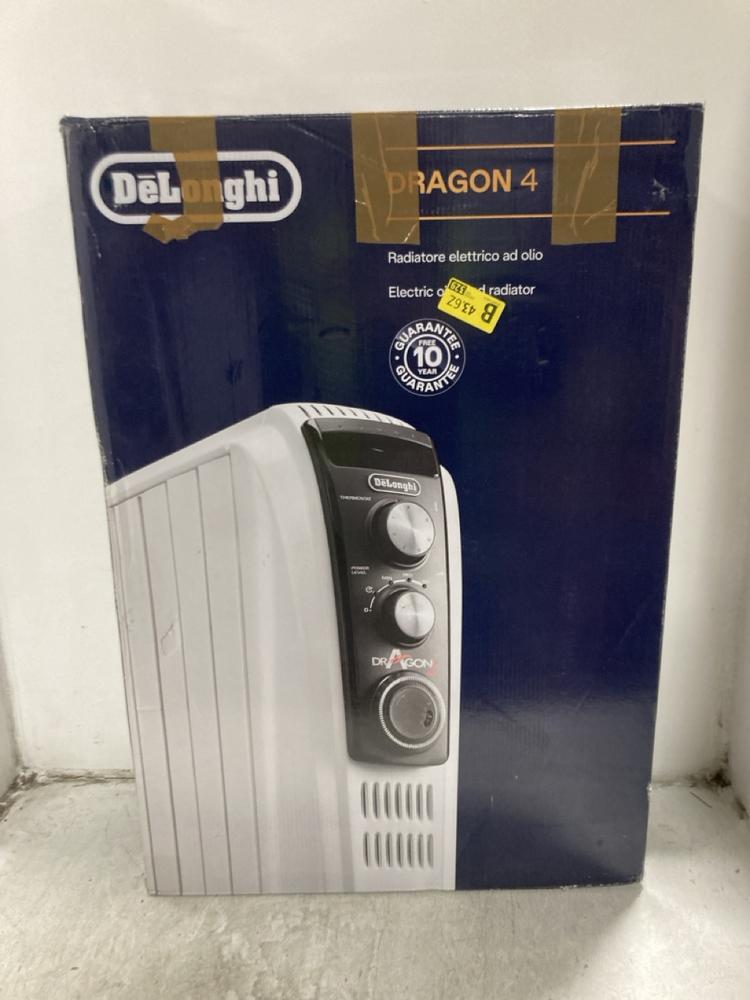 Lot 246  
            Chesterfield SR45 - Parcel Delivery Only 

                
DELONGHI DRAGON 4 ELECTRIC OIL FILLED RADIATOR ORIGINAL RRP £159 (LOCATION: G8)