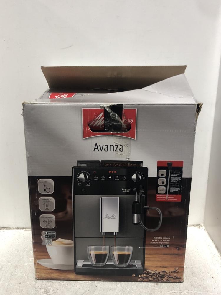 Lot 25  
            Chesterfield SR45 - Parcel Delivery Only 

                
MELITTA AVANZA COFFEE MACHINE ORIGINAL RRP £299 (LOCATION: L14)