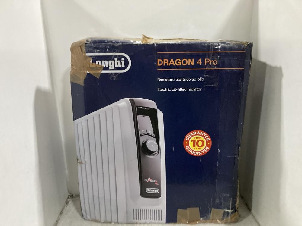 Lot 266  
            Chesterfield SR45 - Parcel Delivery Only 

                
DELONGHI DRAGON PRO 4 ELECTRIC OIL FILLED RADIATOR ORIGINAL RRP £188 (LOCATION: G9)