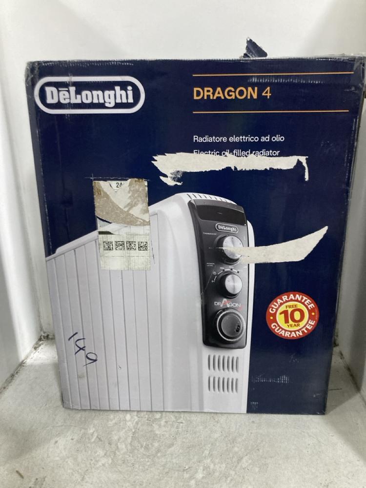 Lot 267  
            Chesterfield SR45 - Parcel Delivery Only 

                
DELONGHI DRAGON 4 ELECTRIC OIL FILLED RADIATOR ORIGINAL RRP £159 (LOCATION: G9)