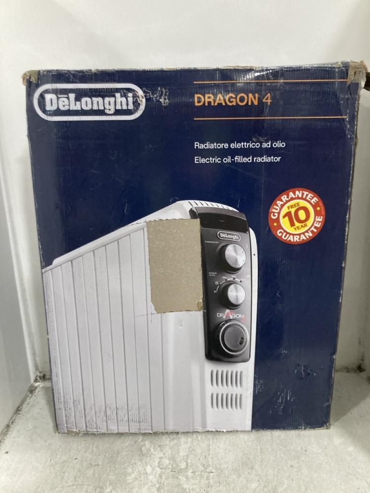Lot 276  
            Chesterfield SR45 - Parcel Delivery Only 

                
DELONGHI DRAGON 4 ELECTRIC OIL FILLED RADIATOR ORIGINAL RRP £159 (LOCATION: G9)