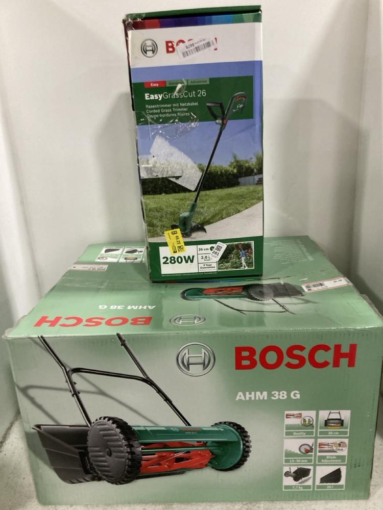 Lot 281  
            Chesterfield SR45 - Parcel Delivery Only 

                
BOSCH EASY CORDED GRASS TRIMMER TO INCLUDE BOSCH HAND MOWER AHM 38 G (LOCATION: G9)