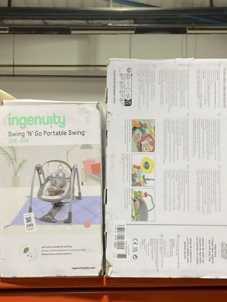 Lot 289  
            Chesterfield SR45 - Parcel Delivery Only 

                
INGENUITY SWING N GO PORTABLE SWING TO INCLUDE MAMAS AND PAPAS BABY SNUG 2 STAGE ...