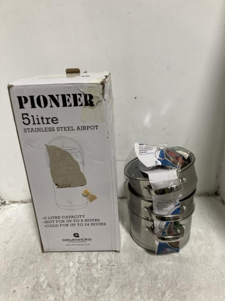 Lot 316  
            Chesterfield SR45 - Parcel Delivery Only 

                
SALTER TIMELESS 18CM STEAMER PAN SET TO INCLUDE PIONEER AIRPORT (LOCATION: H1)