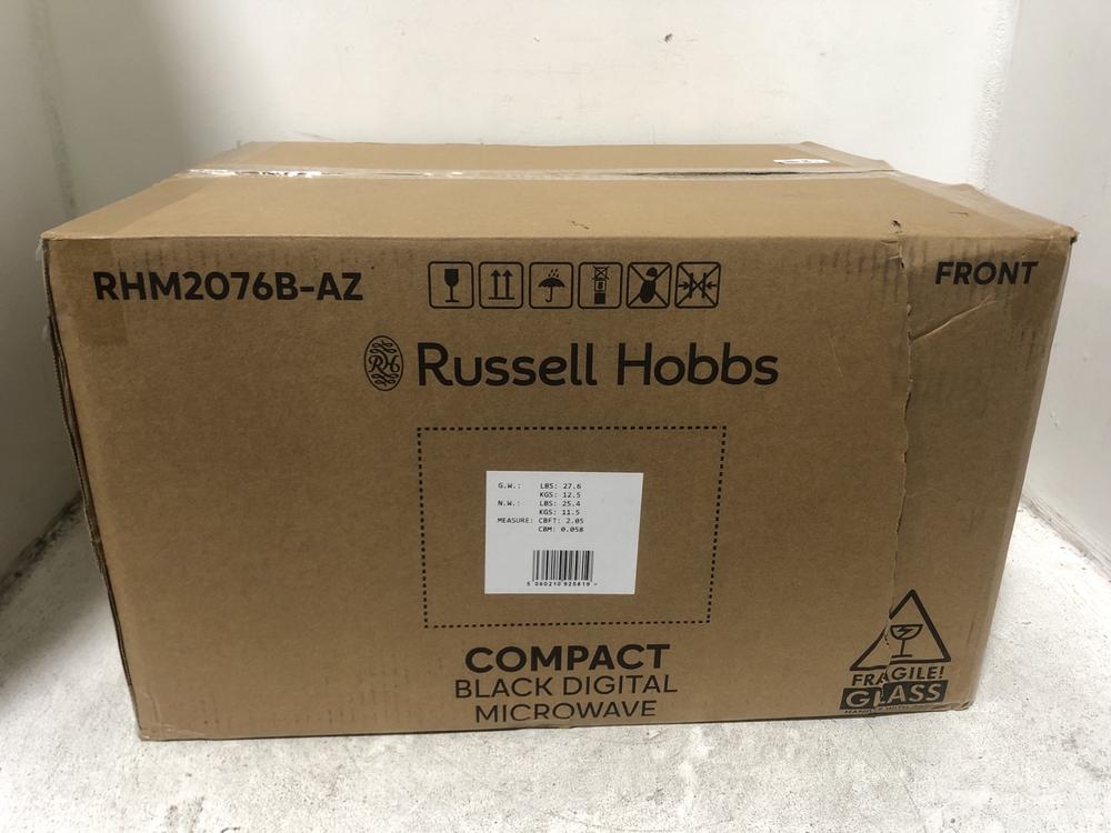 Lot 384  
            Chesterfield SR45 - Parcel Delivery Only 

                
RUSSELL HOBBS RHM2076B-AZ COMPACT DIGITAL MICROWAVE (LOCATION: H3)