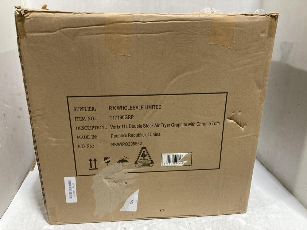 Lot 385  
            Chesterfield SR45 - Parcel Delivery Only 

                
TOWER T17190GRP VORTX DUAL AIR FRYER ORIGINAL RRP £149 (LOCATION: H3)