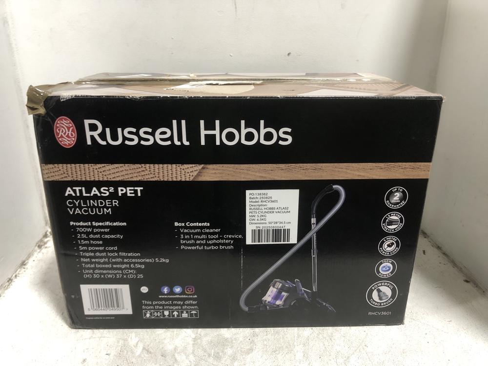 Lot 386  
            Chesterfield SR45 - Parcel Delivery Only 

                
RUSSELL HOBBS ATLAS2 CYLINDER VACUUM CLEANER (LOCATION: H4)