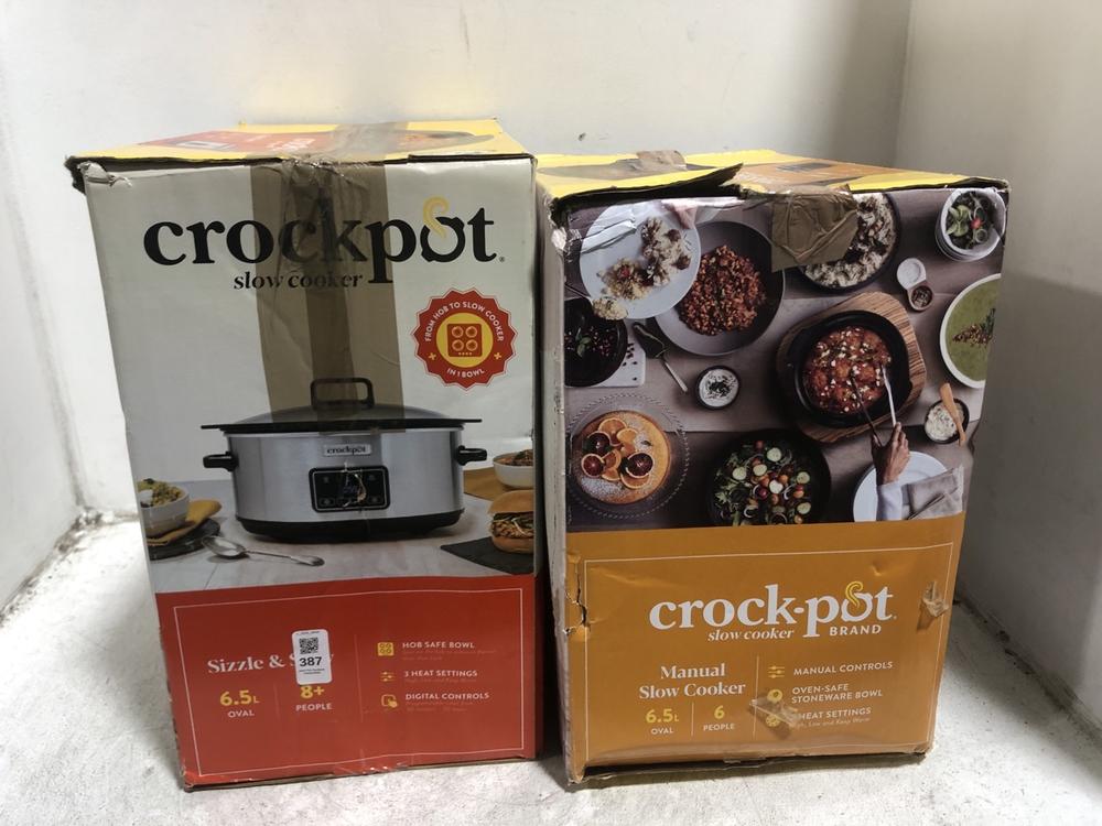 Lot 387  
            Chesterfield SR45 - Parcel Delivery Only 

                
CROCK POT 6.5L MANUAL SLOW COOKER TO INCLUDE CROCK POT 6.5L SIZZLE AND STEW SLOW ...