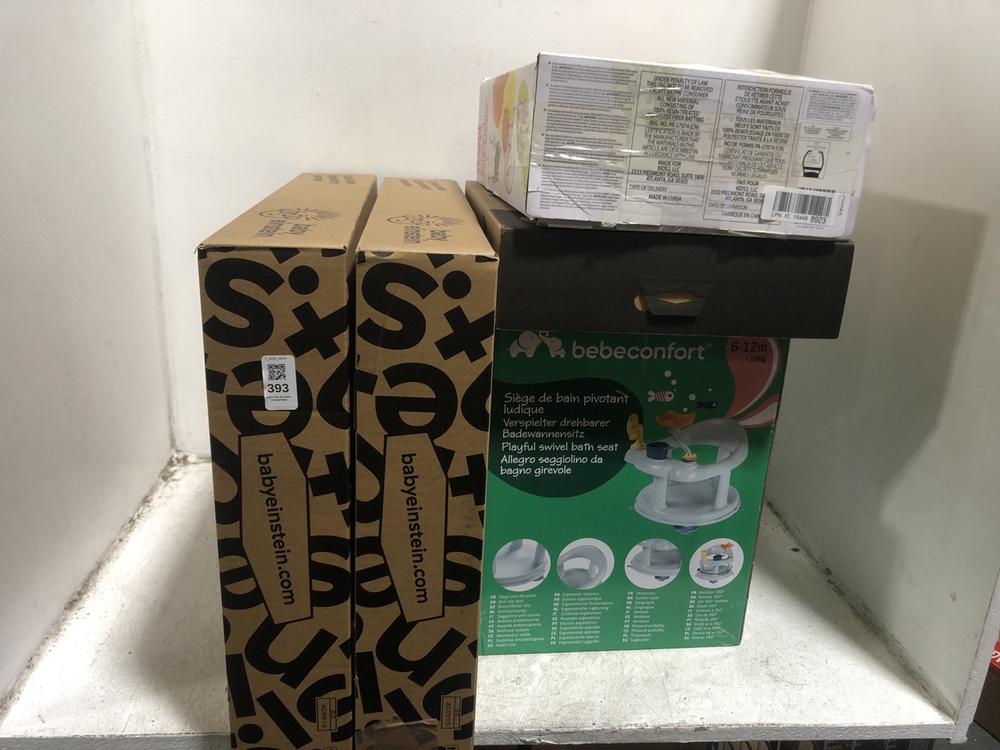 Lot 393  
            Chesterfield SR45 - Parcel Delivery Only 

                
5 X ASSORTED ITEMS TO INCLUDE BRIGHT STARTS BOUNCE N SPRING DELUXE DOOR JUMPER (L...