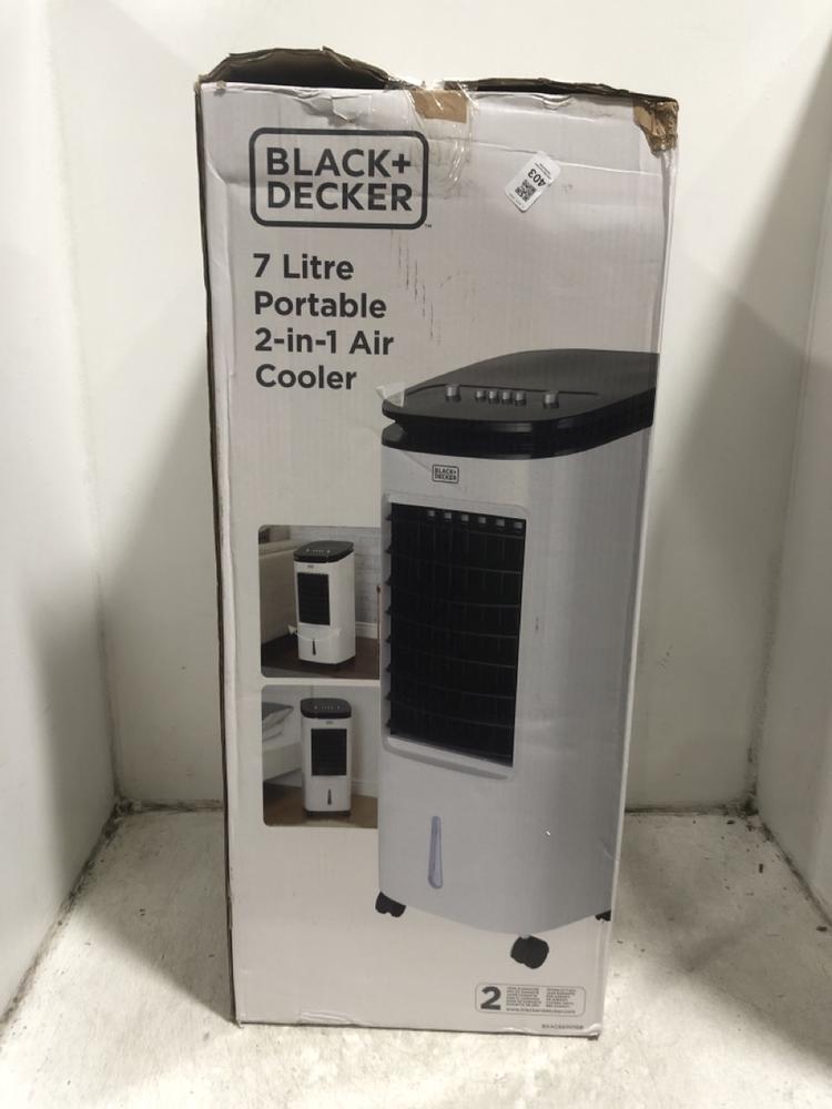 Lot 403  
            Chesterfield SR45 - Parcel Delivery Only 

                
BLACK + DECKER 7L PORTABLE 2-IN-1 AIR COOLER (LOCATION: H4)