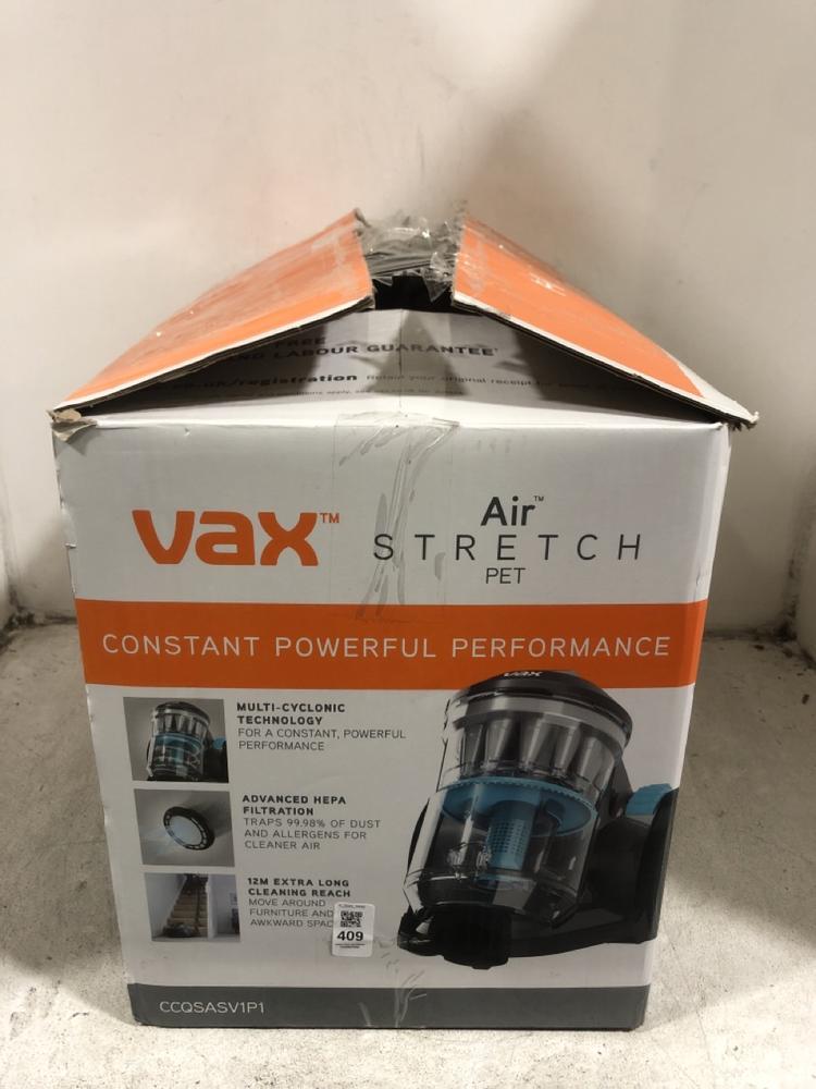 Lot 409  
            Chesterfield SR45 - Parcel Delivery Only 

                
VAX CCQSASV1P1 AIR STRETCH PET CYLINDER VACUUM CLEANER (LOCATION: H5)