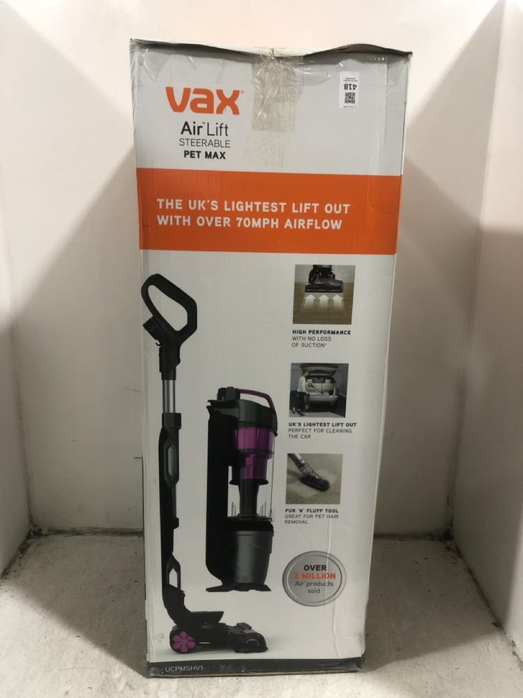 Lot 418  
            Chesterfield SR45 - Parcel Delivery Only 

                
VAX AIR LIFT STEERABLE PET MAX VACUUM CLEANER ORIGINAL RRP £100 (LOCATION: H5)