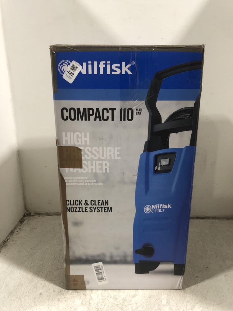 Lot 423  
            Chesterfield SR45 - Parcel Delivery Only 

                
NILFISK COMPACT 110 HIGH PRESSURE WASHER (LOCATION: H5)