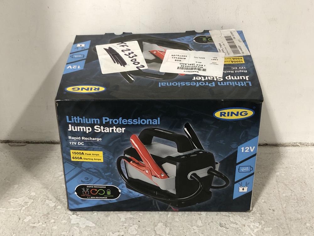 Lot 435  
            Chesterfield SR45 - Parcel Delivery Only 

                
RING LITHIUM PROFESSIONAL JUMP STARTER 1500 PEAK AMPS 650A STARTING AMPS (LOCATIO...