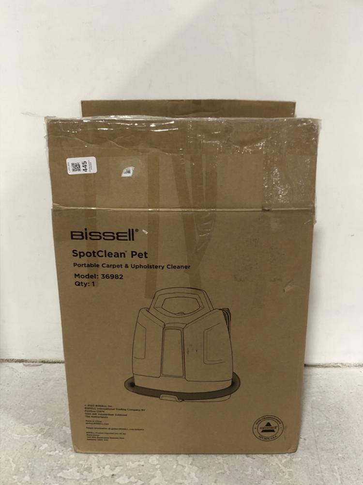 Lot 445  
            Chesterfield SR45 - Parcel Delivery Only 

                
BISSELL SPOTCLEAN PET PORTABLE CARPET AND UPHOLSTERY CLEANER ORIGINAL RRP-£170 (L...