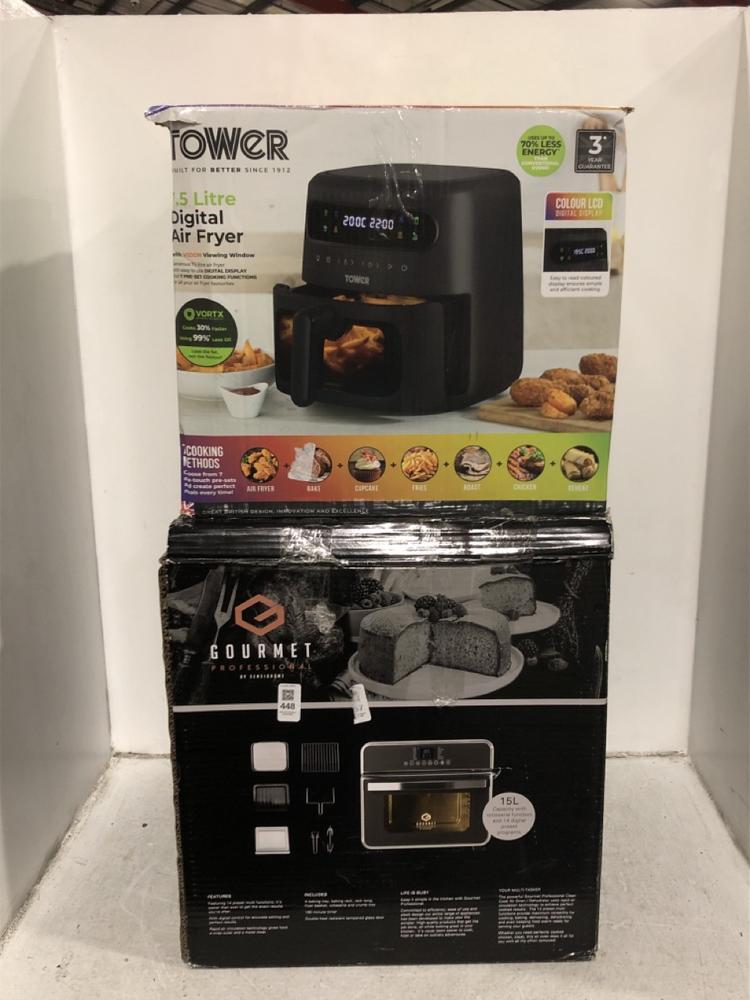 Lot 448  
            Chesterfield SR45 - Parcel Delivery Only 

                
GOURMET PROFESSIONAL CLEAN COOK AIR OVEN DEHYDRATOR AND TOWER 7.5L DIGITAL AIR FR...