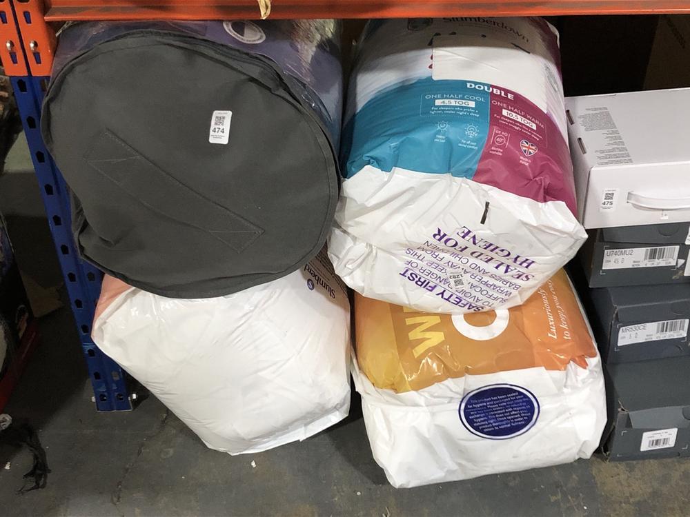 Lot 474  
            Chesterfield SR45 - Parcel Delivery Only 

                
4 X ASSORTED BEDDING ITEMS TO INCLUDE SLUMBERDOWN DOUBLE DUVET 15 TOG (LOCATION: H7)