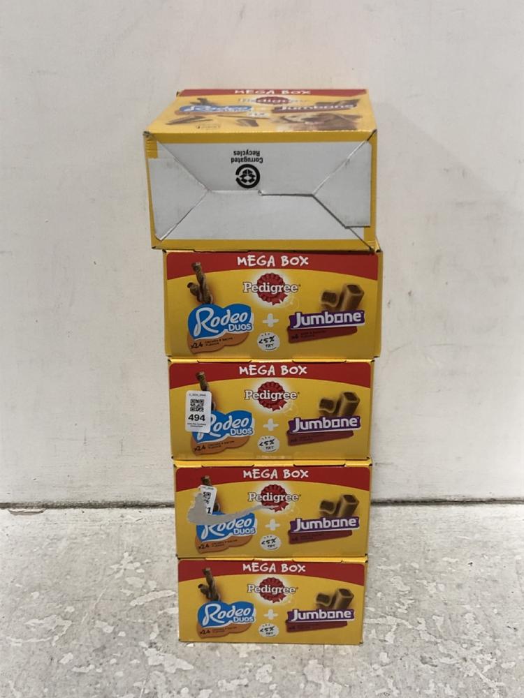 Lot 494  
            Chesterfield SR45 - Parcel Delivery Only 

                
5 X PEDIGREE RODEO DUOS + JUMBONE BBE 29/12/2026 (LOCATION: H8)