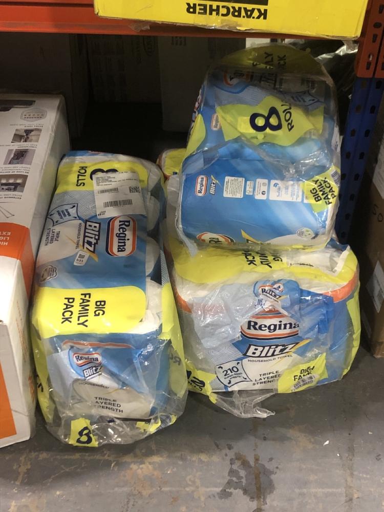 Lot 531  
            Chesterfield SR45 - Parcel Delivery Only 

                
3X ASSORTED REGINA TOWEL TO INCLUDE REGINA BLITZ TOWEL 12 ROLLS (LOCATION: H9)