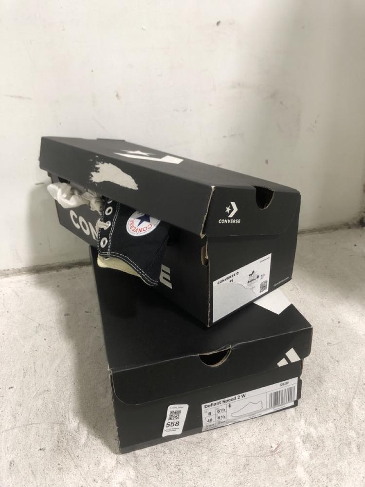 Lot 558  
            Chesterfield SR45 - Parcel Delivery Only 

                
CONVERSE HI TOPS NAVY BLUE UK SIZE 9 TO INCLUDE ADIDAS DEFIANT SPEED 2 W UK 6.5 (...