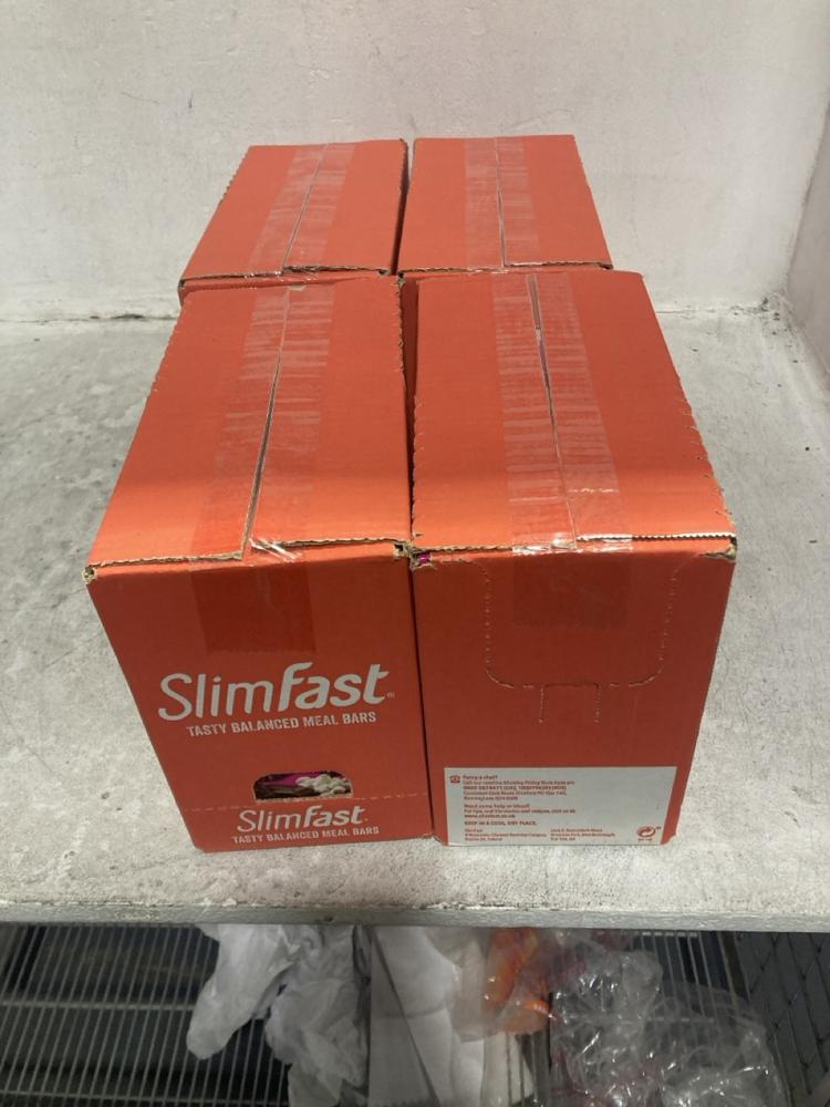 Lot 634  
            Chesterfield SR45 - Parcel Delivery Only 

                
4X SLIM FAST TASTY BALANCED MEAL BARS ROCKY ROAD 4X BARS 4X PACKS PER BOX (LOCATI...