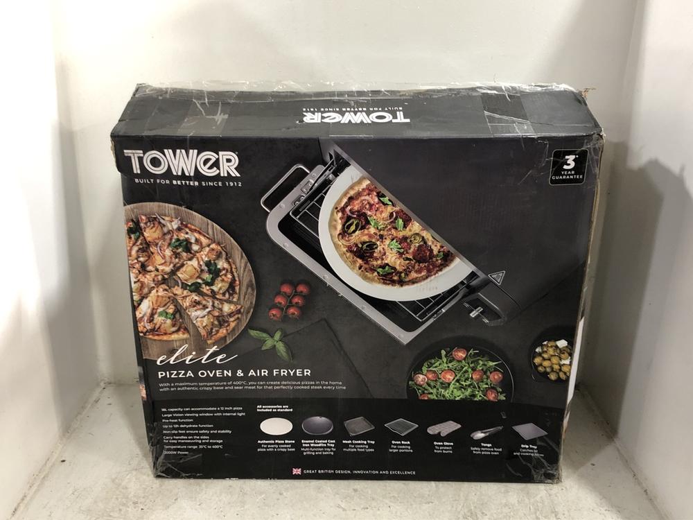Lot 70  
            Chesterfield SR45 - Parcel Delivery Only 

                
TOWER PIZZA OVEN AND AIR FRYER ORIGINAL RRP £199 (LOCATION: G1)