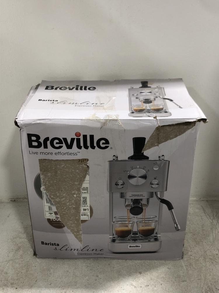 Lot 80  
            Chesterfield SR45 - Parcel Delivery Only 

                
BREVILLE SLIMLINE ESPRESSO MAKER (LOCATION: G1)