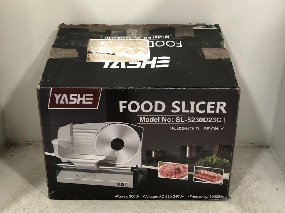 Lot 97  
            Chesterfield SR45 - Parcel Delivery Only 

                
YASHE FOOD SLICER SL-5230D23C (LOCATION: G2)