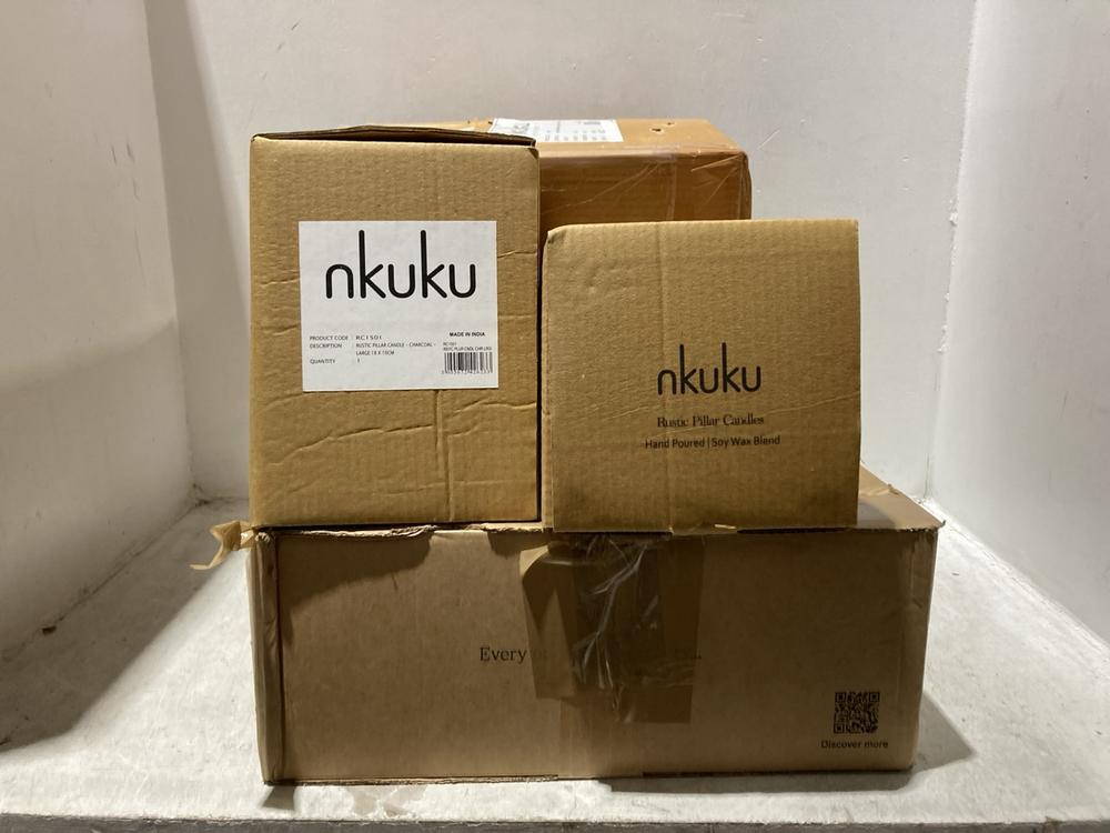 Lot 100  
            Chesterfield SR44 - Parcel Delivery Only 

                
4 X ASSORTED NKUKU ITEMS TO INCLUDE RUSTIC PILLAR CANDLE (LOCATION: L10)