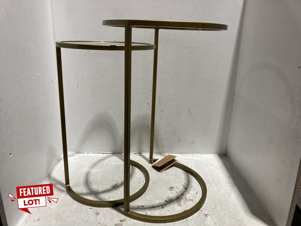 Lot 10  
            Chesterfield SR44 - Parcel Delivery Only 

                
NKUKU NAKURU IRON & GLASS SIDE TABLE SET - BRASS (SET OF 2) - ITEM NO. NT4801 - O...