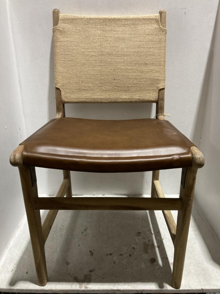 Lot 13  
            Chesterfield SR44 - Parcel Delivery Only 

                
NKUKU NAYAN LEATHER & JUTE DINING CHAIR - TAN - ONE SIZE - ITEM NO. LC1901 - ORIG...