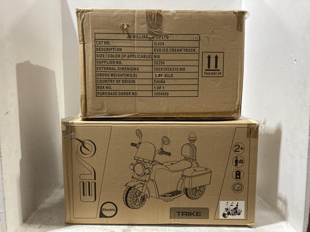 Lot 166  
            Chesterfield SR44 - Parcel Delivery Only 

                
EVO ICE CREAM TRUCK AND TO INCLUDE EVO TRIKE MOTOR BIKE FOR KIDS (LOCATION: L13)