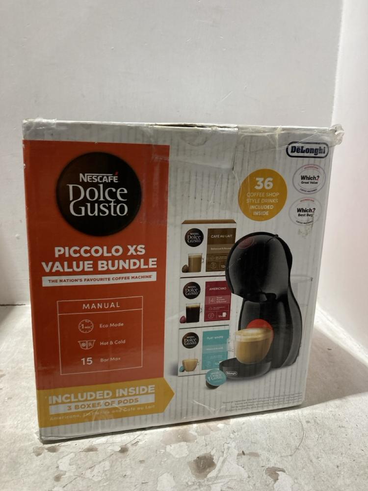 Lot 167  
            Chesterfield SR44 - Parcel Delivery Only 

                
NESCAFE DOLCE GUSTO PICCOLO XS COFFEE MACHINE (LOCATION: L13)