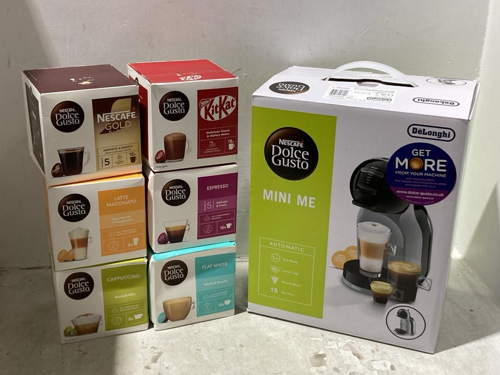 Lot 175  
            Chesterfield SR44 - Parcel Delivery Only 

                
NESCAFE DOLCE GUSTO MINI ME AUTOMATIC COFFEE MACHINE WITH 6 X PACKS OF COFFEE (MA...