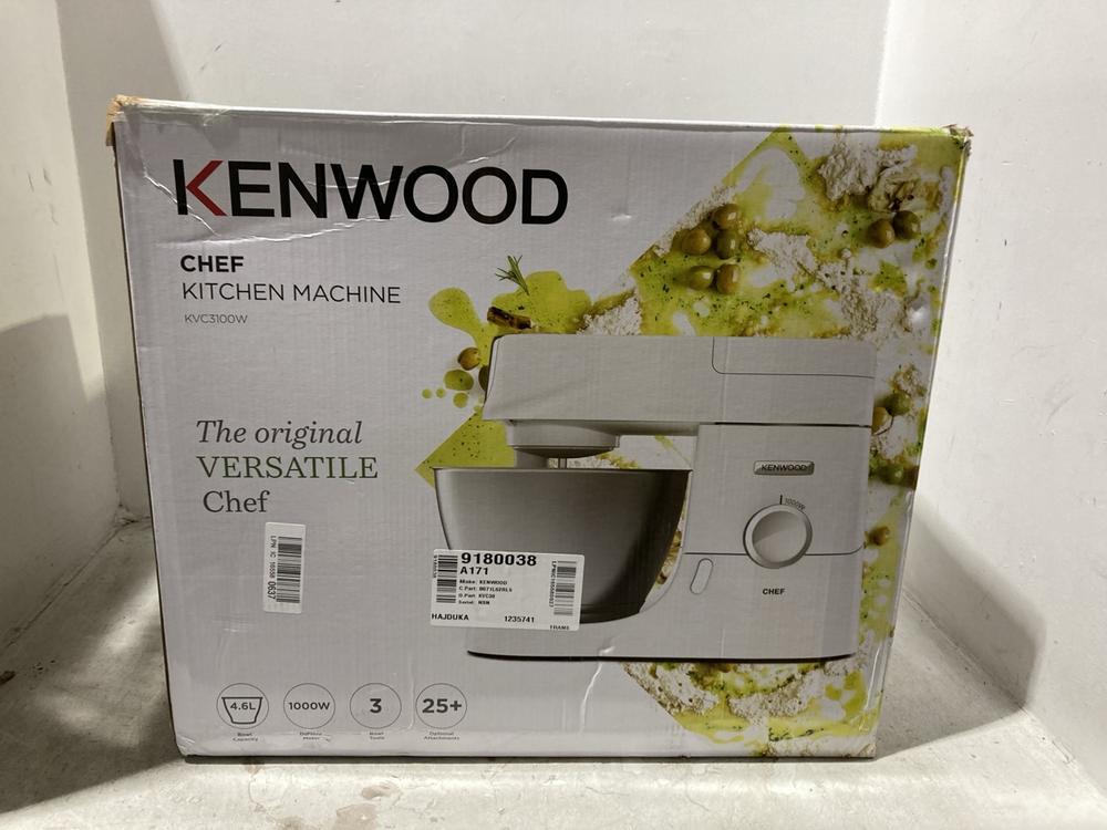 Lot 188  
            Chesterfield SR44 - Parcel Delivery Only 

                
KENWOOD CHEF KITCHEN MACHINE MIXER - MODEL NO. KVC3100W - ORIGINAL RRP £287 (LOCA...