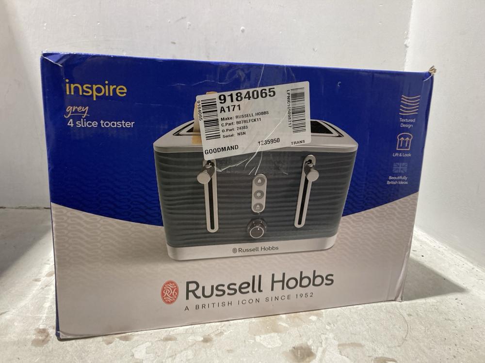 Lot 194  
            Chesterfield SR44 - Parcel Delivery Only 

                
RUSSELL HOBBS INSPIRE 4 SLICE TOASTER IN GREY AND NINJA CRISPI PORTABLE COOKING S... - Image 3