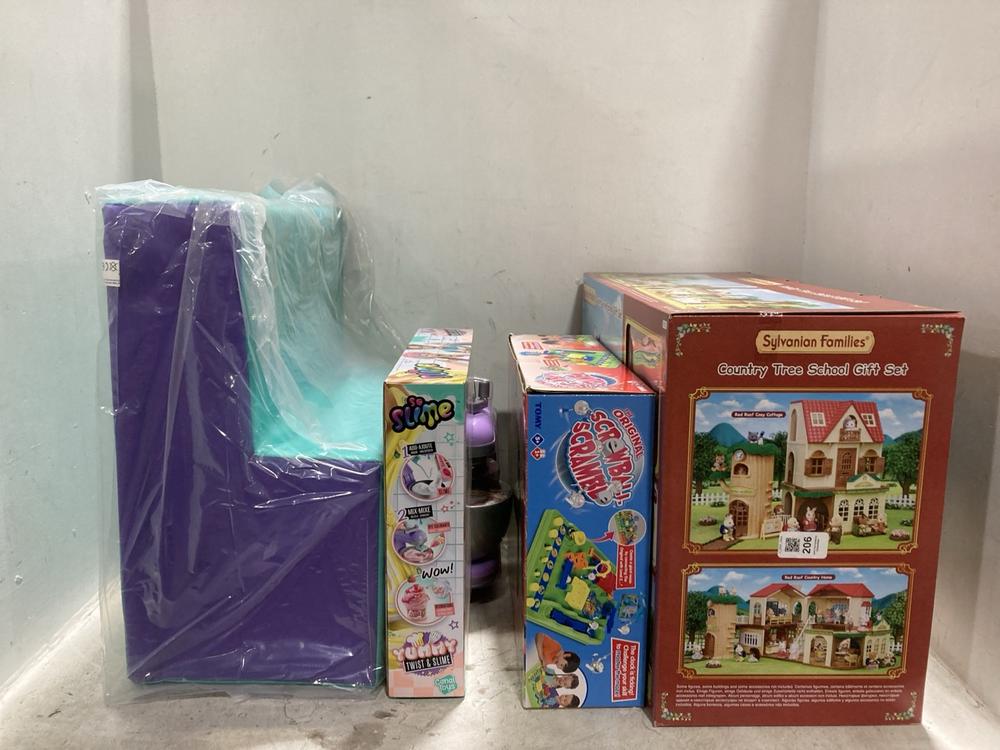 Lot 206  
            Chesterfield SR44 - Parcel Delivery Only 

                
4 X ASSORTED KIDS TOYS TO INCLUDE SYLVANIAN FAMILIES COUNTRY TREE SCHOOL GIFT SET...