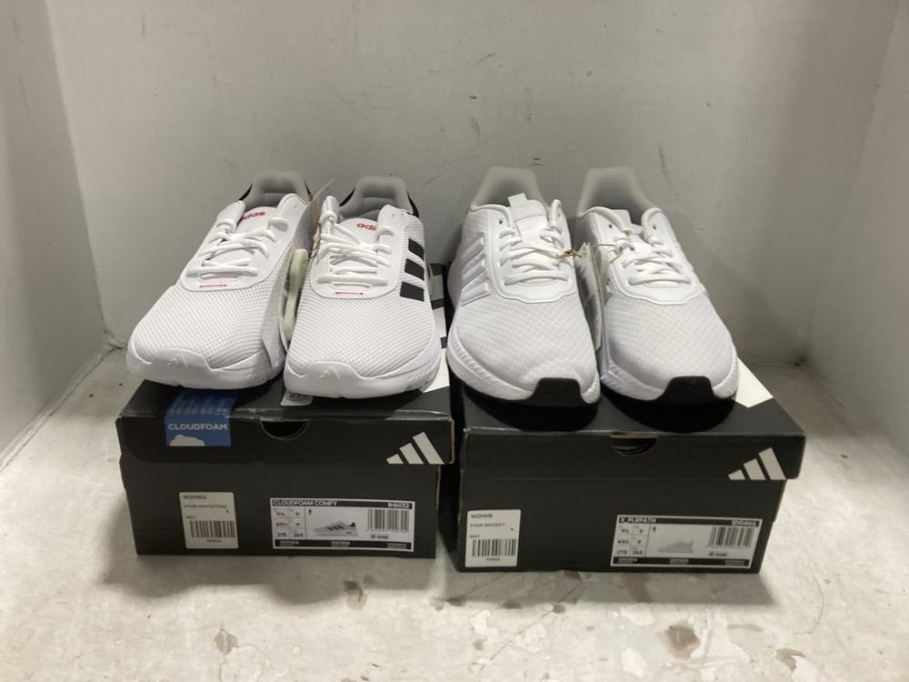 Lot 219  
            Chesterfield SR44 - Parcel Delivery Only 

                
ADIDAS CLOUDFOAM COMFY SHOES IN WHITE SIZE 9 TO INCLUDE ADIDAS X_PLRPATH SHOES IN...