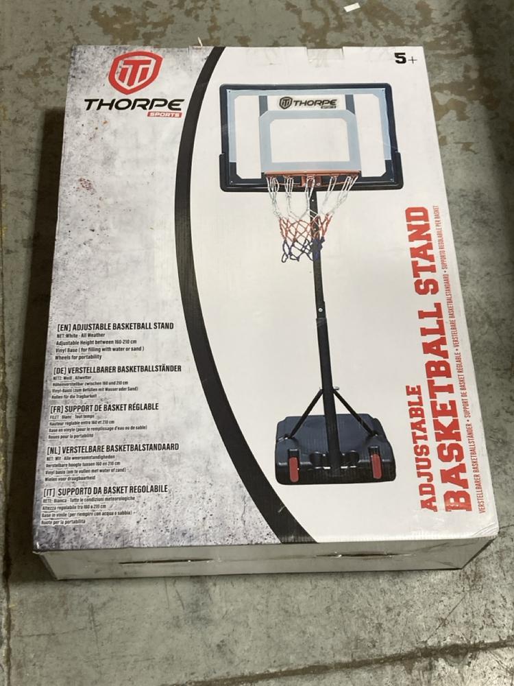Lot 222  
            Chesterfield SR44 - Parcel Delivery Only 

                
THORPE SPORTS ADJUSTABLE BASKETBALL STAND (LOCATION: G1)