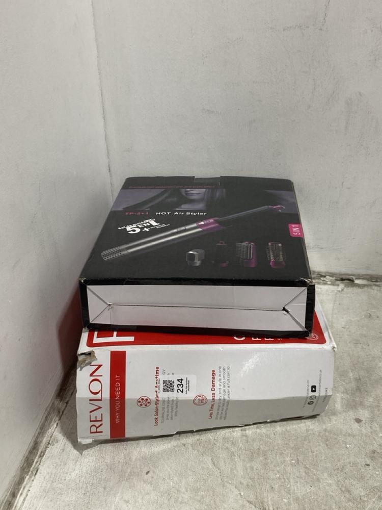Lot 234  
            Chesterfield SR44 - Parcel Delivery Only 

                
REVLON ONE-STEP HAIR DRYER TO INCLUDE TP-5+1 HOT AIR STYLER (LOCATION: G2)