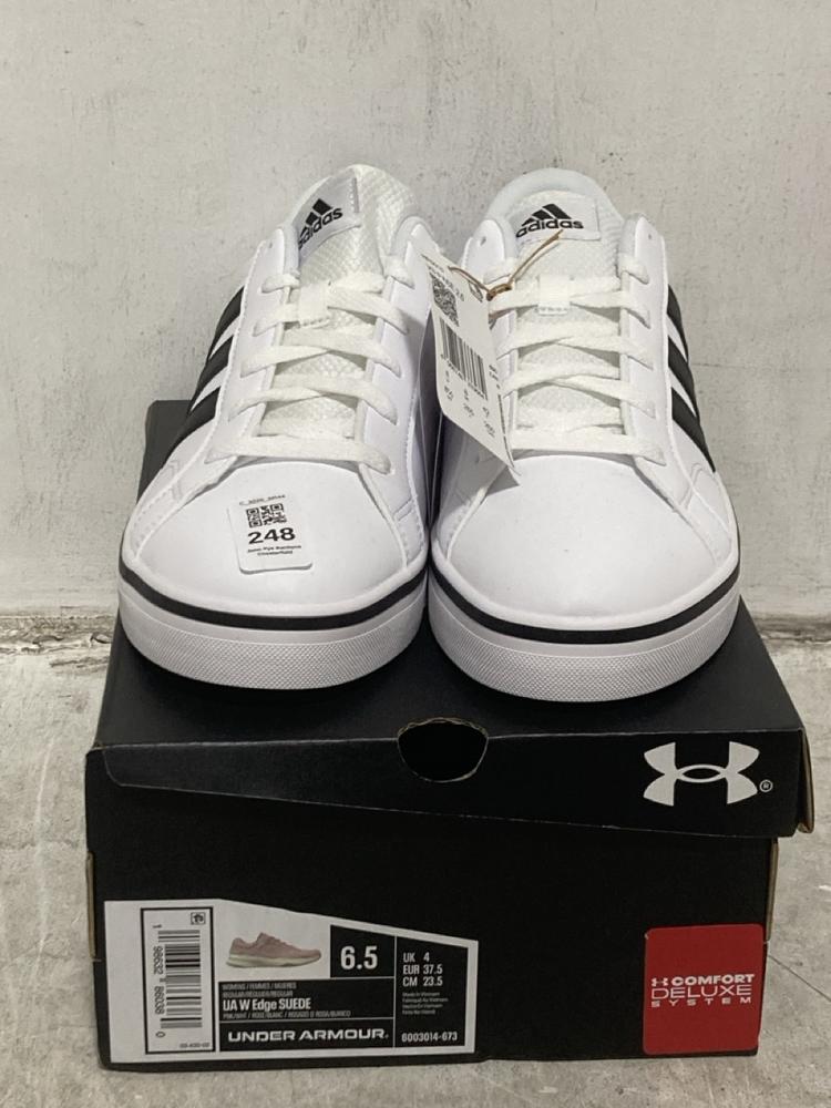 Lot 248  
            Chesterfield SR44 - Parcel Delivery Only 

                
ADIDAS VS PACE 2.0 SHOES IN WHITE SIZE 8 TO INCLUDE UNDER ARMOUR UA W EDGE SUEDE ...