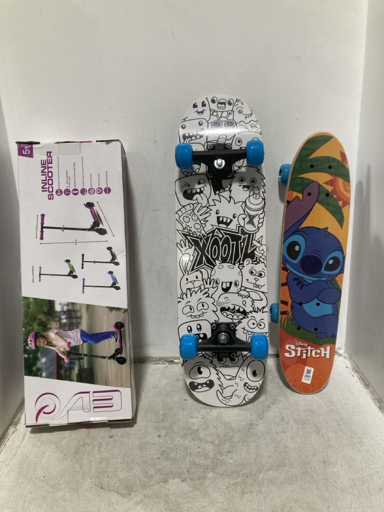 Lot 260  
            Chesterfield SR44 - Parcel Delivery Only 

                
3 X ASSORTED OUTDOOR TOYS TO INCLUDE DISNEY STITCH SKATEBOARD (LOCATION: G2)